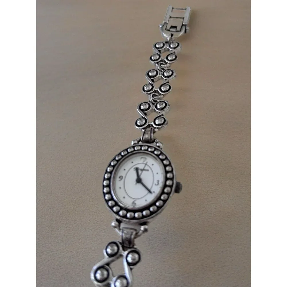 Brighton ALAMEDA Silver Oval Face TAOS Link Band Watch New Battery Works